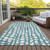 9' X 12' Teal Blue And Ivory Abstract Washable Indoor Outdoor Area Rug Transitional Style - Teal Blue, Ivory Color