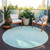 8' Teal Blue Aqua And Ivory Round Floral Washable Indoor Outdoor Area Rug