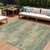 9' X 12' Pale Aqua And Khaki Abstract Washable Indoor Outdoor Area Rug
