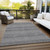 10' X 14' Gray Striped Washable Non Skid Indoor Outdoor Area Rug