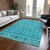 8' X 10' Teal Blue Ivory And Gold Geometric Washable Indoor Outdoor Area Rug - Teal Blue, Ivory, Gold