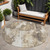 8' Round Taupe and Ivory Round Floral Washable Non Skid Indoor Outdoor Area Rug