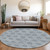8' Blue And Ivory Round Damask Washable Indoor Outdoor Area Rug