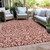 8' X 10' Red And Ivory Damask Washable Indoor Outdoor Area Rug