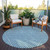 8' Teal Blue And Ivory Round Geometric Washable Indoor Outdoor Area Rug