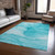 8' X 10' Teal Abstract Washable Non Skid Indoor Outdoor Area Rug Transitional Style - Teal Blue Color