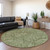 8' Olive Green And Light Green Round Floral Washable Indoor Outdoor Area Rug