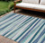 9' X 12' Teal Blue Gray And Ivory Striped Washable Indoor Outdoor Area Rug