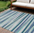 9' X 12' Teal Blue Gray And Ivory Striped Washable Indoor Outdoor Area Rug - Teal Blue, Gray, Ivory