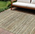 9' X 12' Beige Striped Washable Indoor Outdoor Area Rug