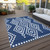9' X 12' Navy Blue And Ivory Geometric Washable Indoor Outdoor Area Rug Transitional Style - Navy Blue, Ivory Color