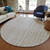 8' Gray Brown And Ivory Round Striped Washable Indoor Outdoor Area Rug