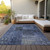 10' X 14' Navy Blue And Charcoal Patchwork Washable Indoor Outdoor Area Rug