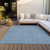 9' X 12' Denim Blue Black And Ivory Geometric Washable Indoor Outdoor Area Rug