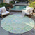 8' Mint Green Blue And Ivory Round Oriental Washable Indoor Outdoor Area Rug