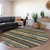 8' Brown Beige And Green Round Striped Washable Indoor Outdoor Area Rug