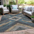 9' X 12' Navy Blue And Beige Geometric Washable Indoor Outdoor Area Rug