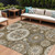 8' X 10' Brown Ivory And Beige Floral Medallion Washable Indoor Outdoor Area Rug