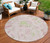 8' Pink Blush And Artichoke Green Round Floral Washable Indoor Outdoor Area Rug