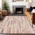 9' X 12' Pink And Beige Striped Washable Indoor Outdoor Area Rug