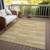 9' X 12' Wheat Beige And Gold Striped Washable Indoor Outdoor Area Rug