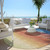 8' Coral And Blue Round Ombre Washable Indoor Outdoor Area Rug