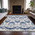 10' X 14' Navy Blue Beige And Denim Blue Oriental Washable Indoor Outdoor Area Rug