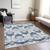 10' X 14' Navy Blue Beige And Denim Blue Oriental Washable Indoor Outdoor Area Rug
