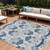 10' X 14' Navy Blue Beige And Denim Blue Oriental Washable Indoor Outdoor Area Rug