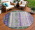 8' Green And Purple Round Striped Washable Indoor Outdoor Area Rug