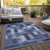 9' X 12' Navy Blue And Sky Blue Southwestern Washable Indoor Outdoor Area Rug