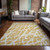 9' X 12' Gold and White Abstract Washable Non Skid Indoor Outdoor Area Rug