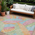 9' X 12' Blue Green And Pink Floral Washable Indoor Outdoor Area Rug
