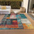 9' X 12' Teal Blue And Orange Abstract Washable Indoor Outdoor Area Rug