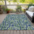 9' X 12' Navy Blue Green And Ivory Abstract Washable Indoor Outdoor Area Rug