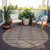 8' Brown And Beige Round Geometric Washable Indoor Outdoor Area Rug Transitional Style - Brown, Beige Color