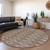 8' Brown And Beige Round Geometric Washable Indoor Outdoor Area Rug Transitional Style - Brown, Beige Color