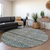 8' Teal Blue Light Blue And Gray Round Striped Washable Indoor Outdoor Area Rug