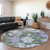 8' Lavender And Olive Green Round Floral Washable Indoor Outdoor Area Rug