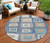 8' Navy Blue Beige And Ivory Round Geometric Washable Indoor Outdoor Area Rug - Navy Blue, Beige, Ivory