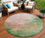 8' Pink And Green Round Abstract Washable Indoor Outdoor Area Rug