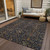 10' X 14' Navy Blue Brown And Red Floral Washable Indoor Outdoor Area Rug - Navy Blue, Brown, Red