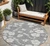 8' Gray And Ivory Round Floral Washable Indoor Outdoor Area Rug Transitional Style - Gray, Ivory Color