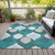 10' X 14' Teal Blue Sky Blue And Ivory Ogee Washable Indoor Outdoor Area Rug