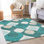 10' X 14' Teal Blue Sky Blue And Ivory Ogee Washable Indoor Outdoor Area Rug