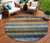 8' Blue And Brown Round Striped Washable Indoor Outdoor Area Rug
