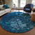 8' Navy Blue And Sky Blue Round Abstract Washable Indoor Outdoor Area Rug
