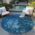 8' Navy Blue And Sky Blue Round Abstract Washable Indoor Outdoor Area Rug