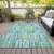 9' X 12' Aqua Teal Blue And Lime Green Abstract Washable Indoor Outdoor Area Rug