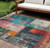 10' X 14' Teal Blue And Orange Abstract Washable Indoor Outdoor Area Rug